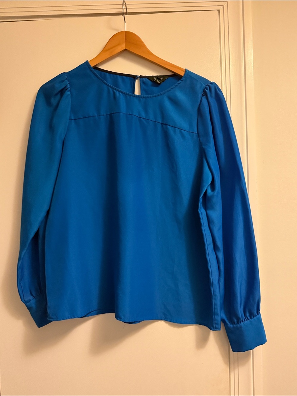 Blue Long-Sleeve Women's Blouse - Classic Crewneck